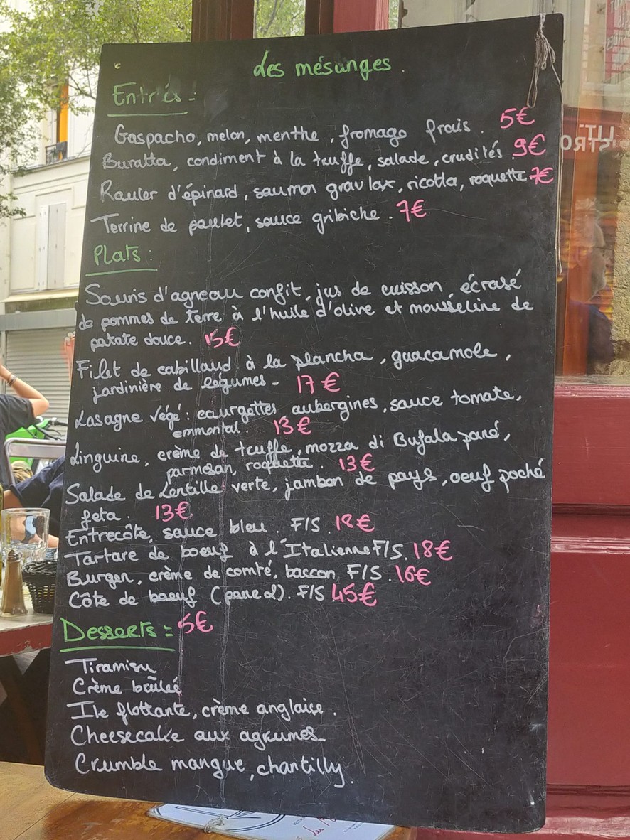 Les Mesanges menu 1