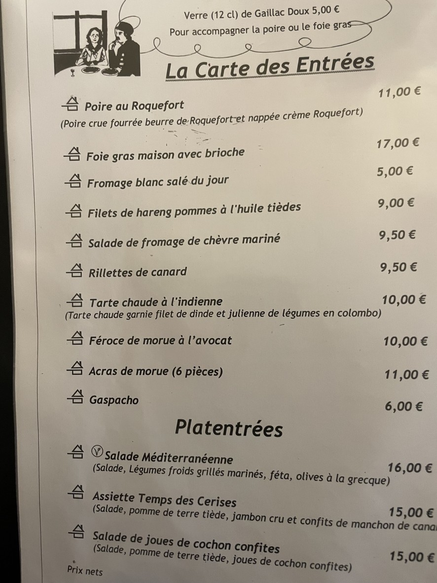 Le Temps des Cerises menu 1