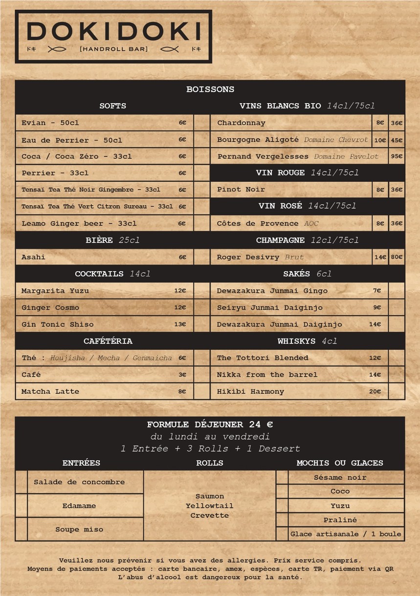 DokiDoki Neuilly - Finest Handroll Bar menu 2