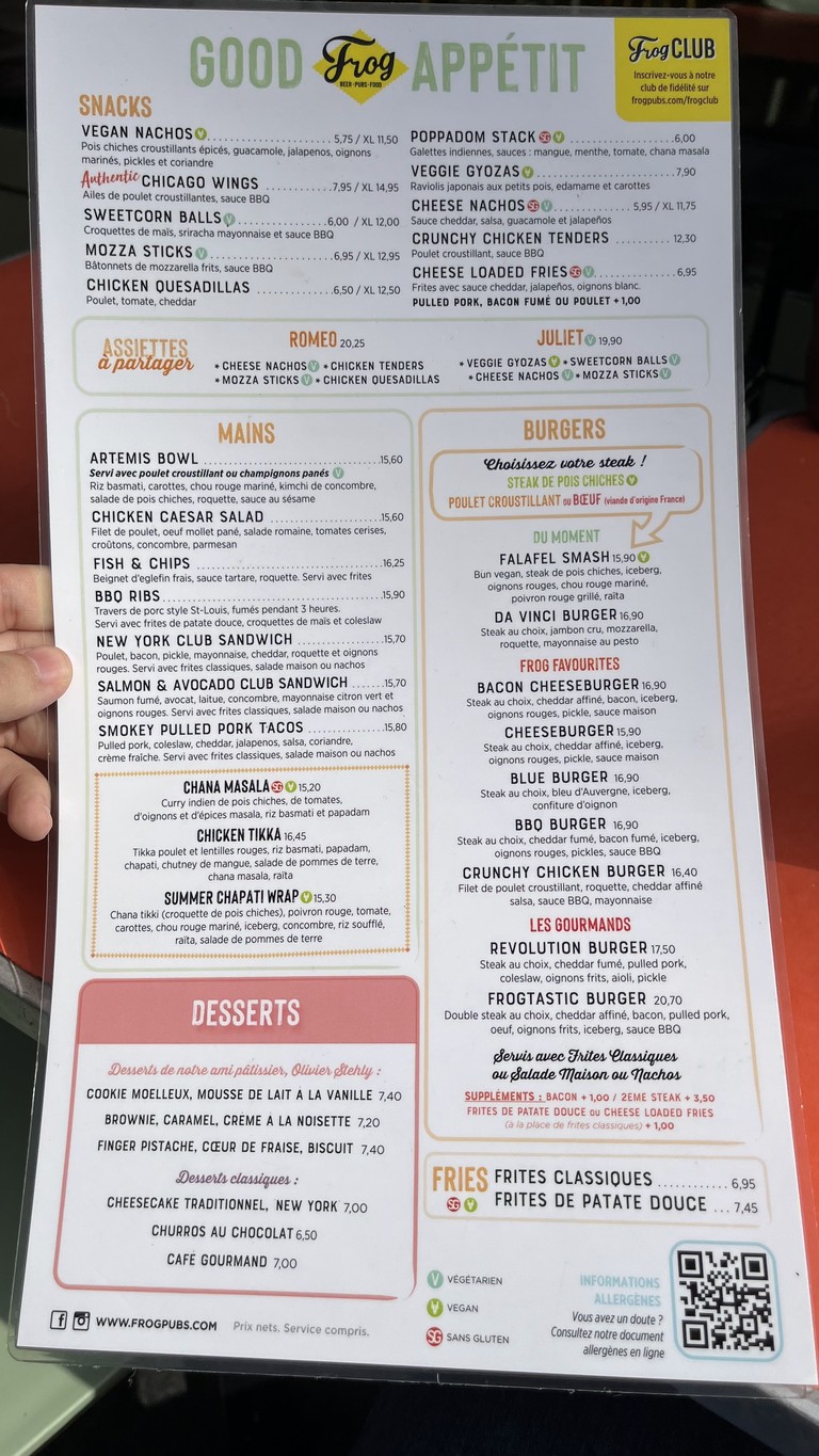 The Frog & British Library menu 2