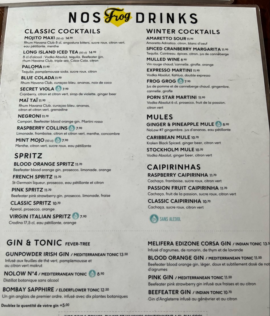 The Frog & British Library menu 3
