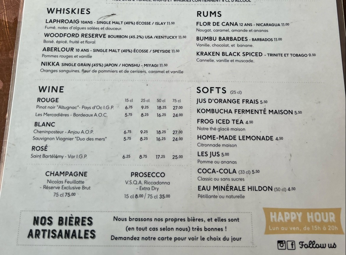 The Frog & British Library menu 4