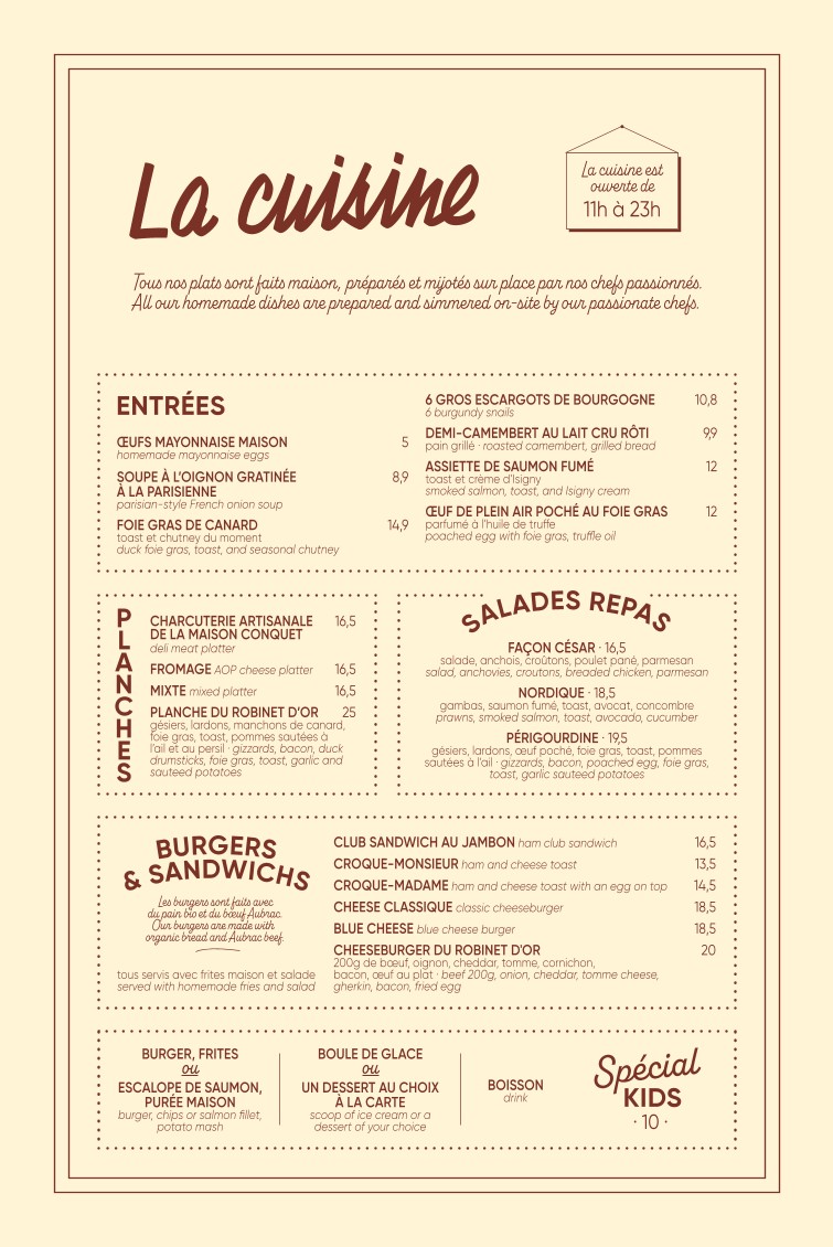 Le Robinet d'Or Restaurant & Bar Canal Saint Martin menu 1