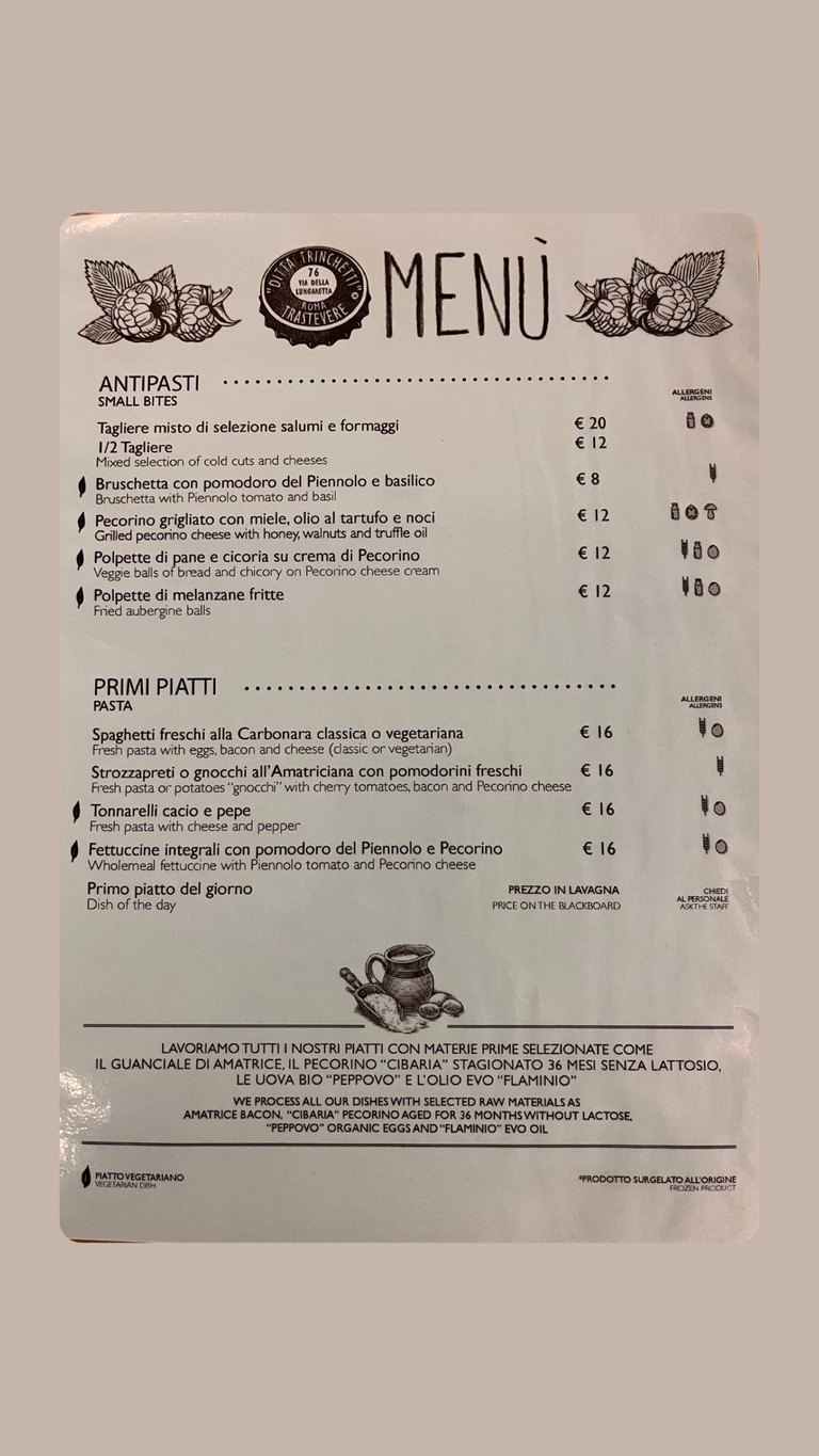 Ditta Trinchetti menu 1