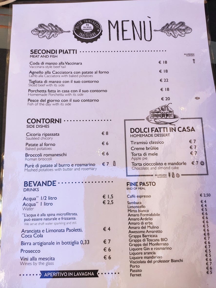 Ditta Trinchetti menu 2