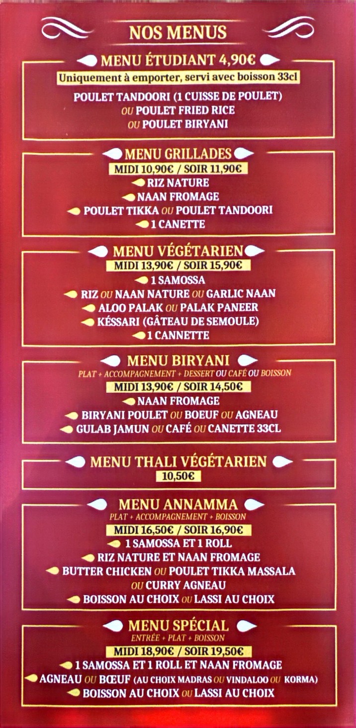 Annamma Restaurant menu 1