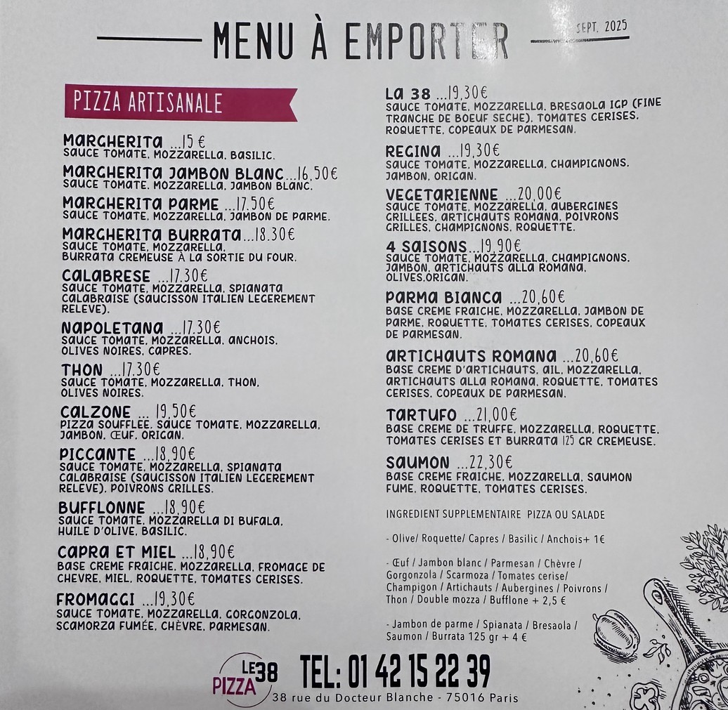 LE 38 PIZZA menu 2