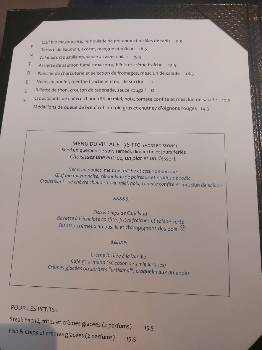 Le Village à Neuilly menu 1