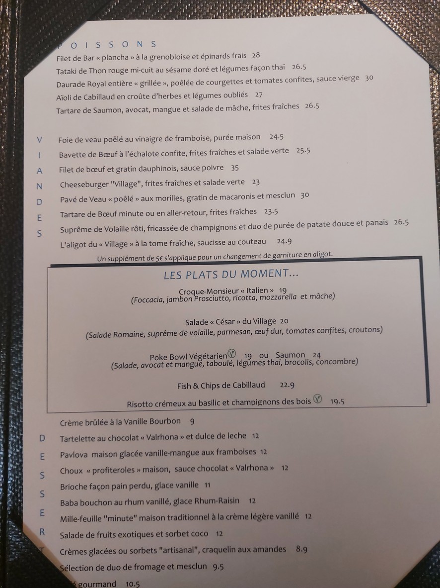 Le Village à Neuilly menu 2