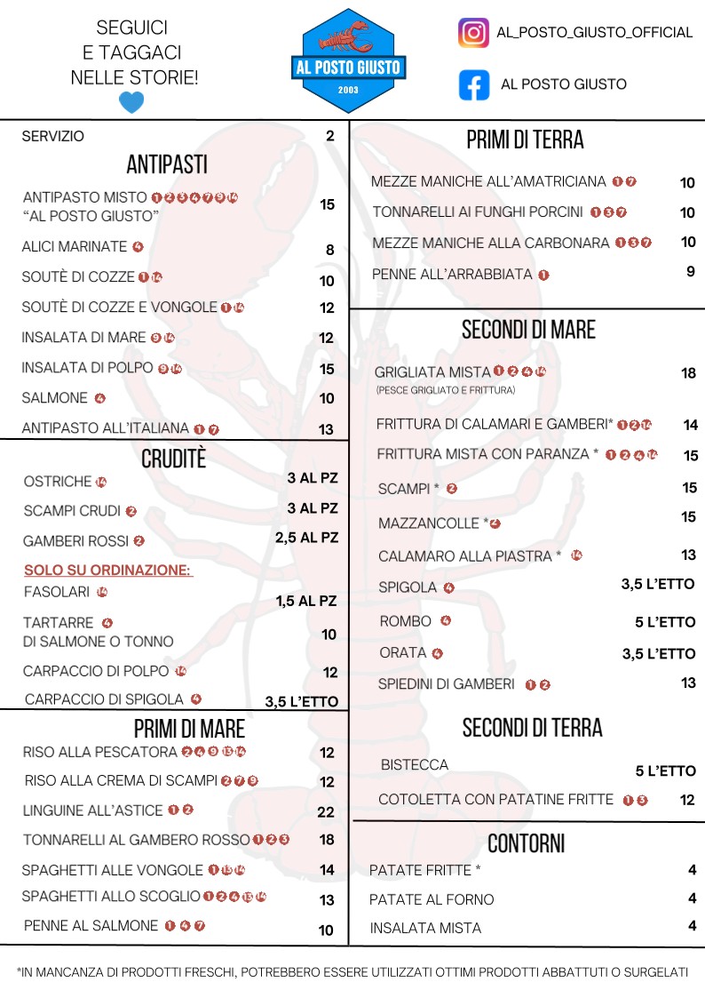 Al Posto Giusto menu 1