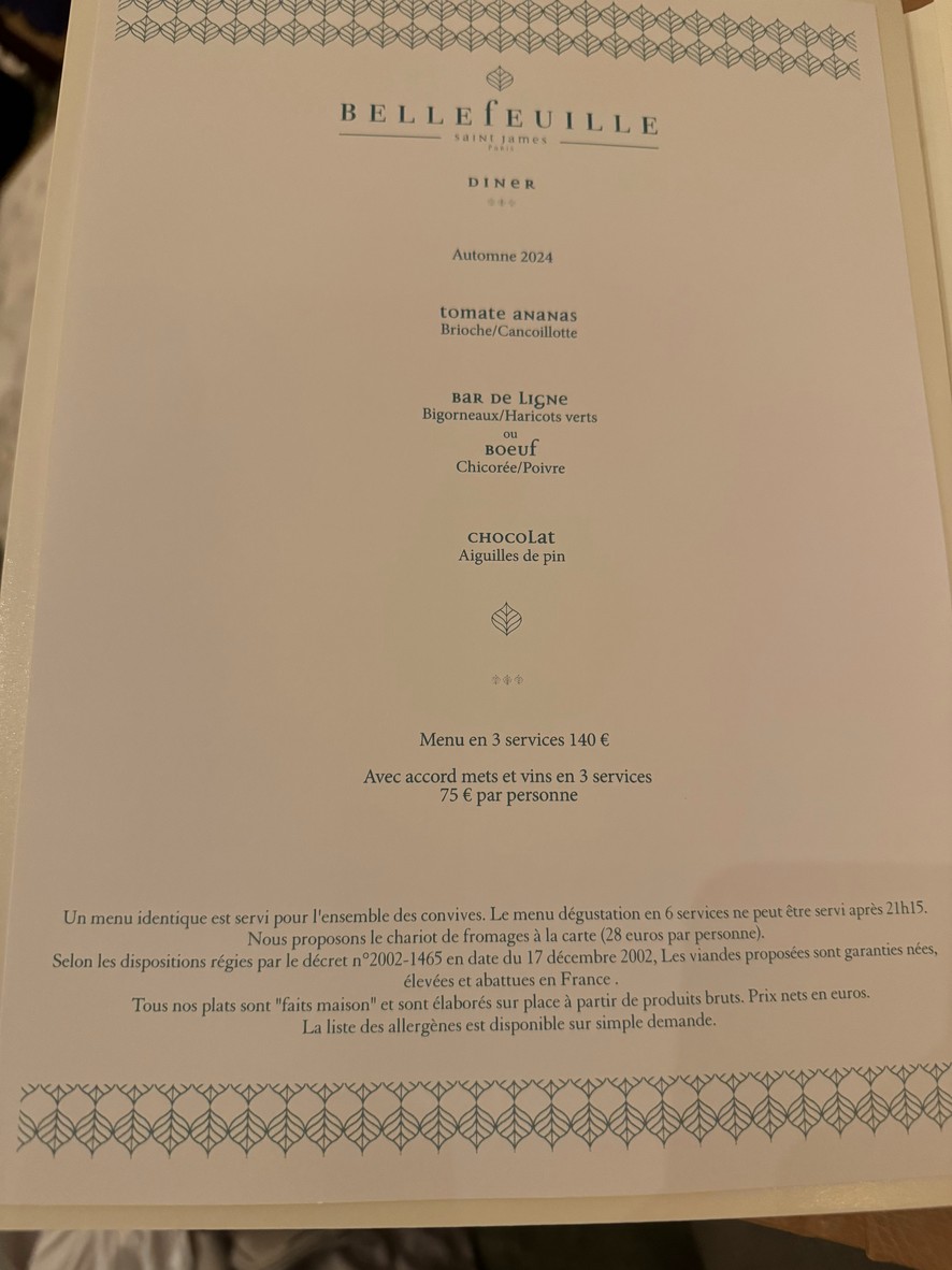Bellefeuille menu 1