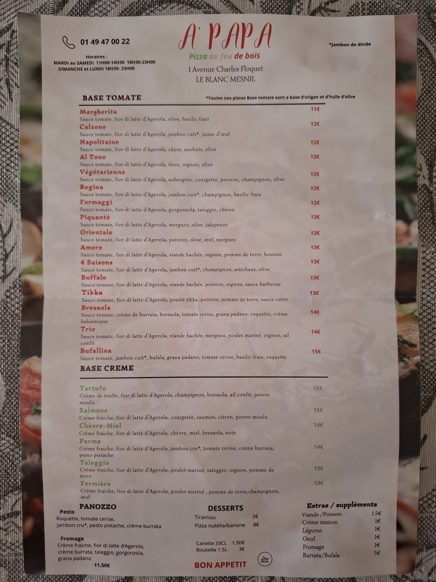 A'Papa menu 1