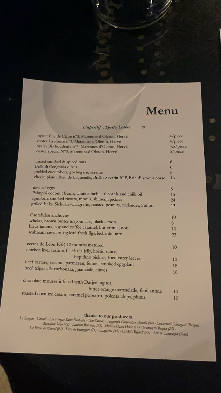 Le Mary Celeste menu 1