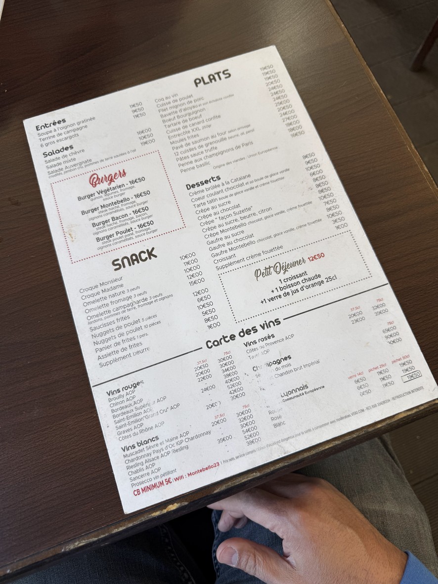 Le Montebello menu 1