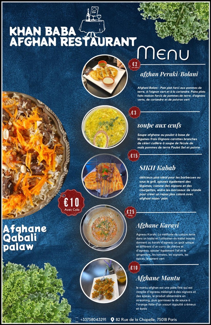 AfGHAN CUISINE KHAN BABA menu 1