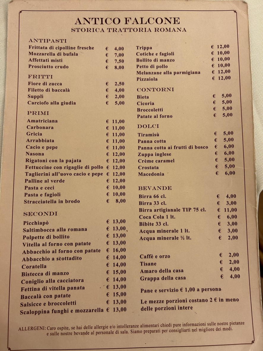 Antico Falcone menu 1