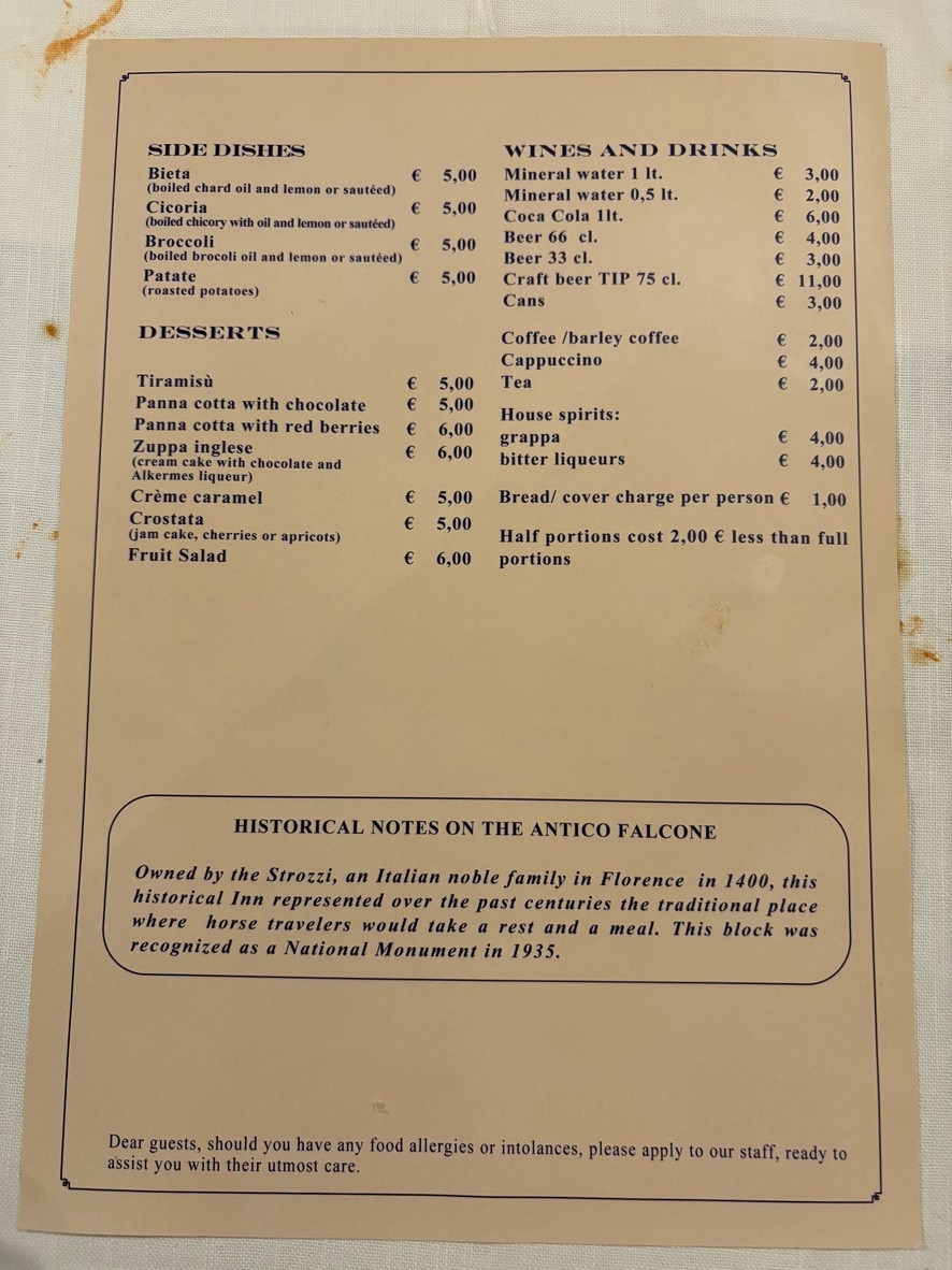 Antico Falcone menu 2