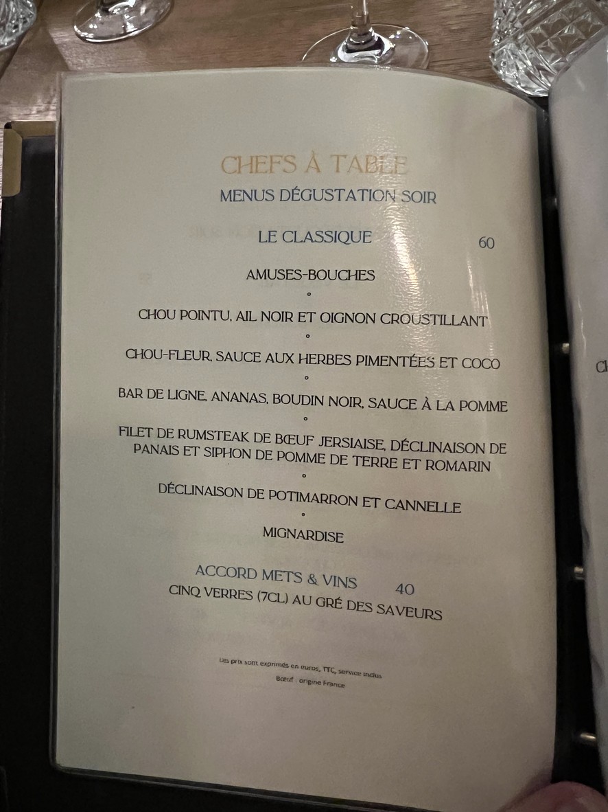 Restaurant Chefs à Table menu 1