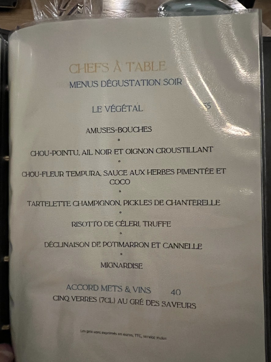 Restaurant Chefs à Table menu 2