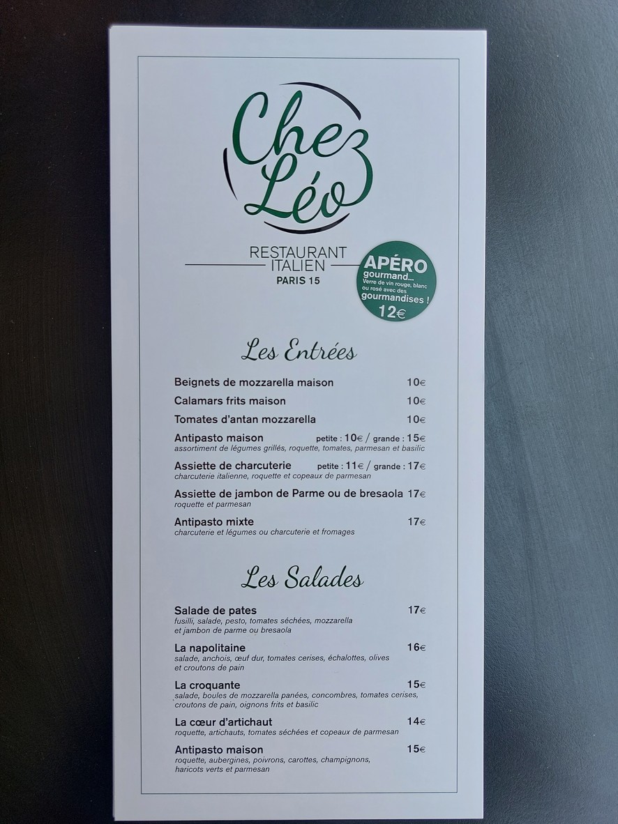 Chez Léo ~ Restaurant Italien menu 1