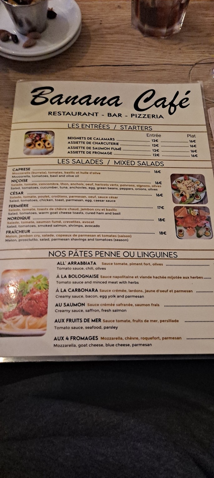 Banana Café Paris menu 1