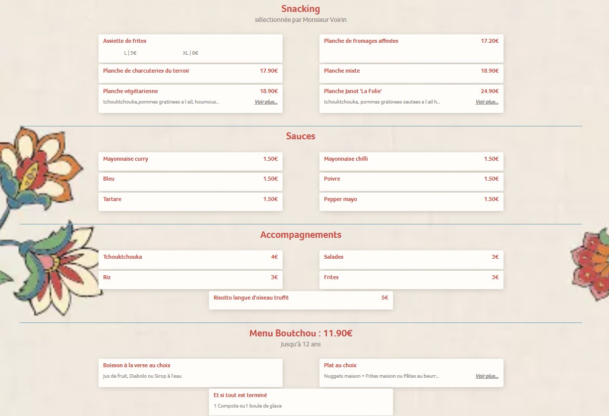 Chez Janot menu 1