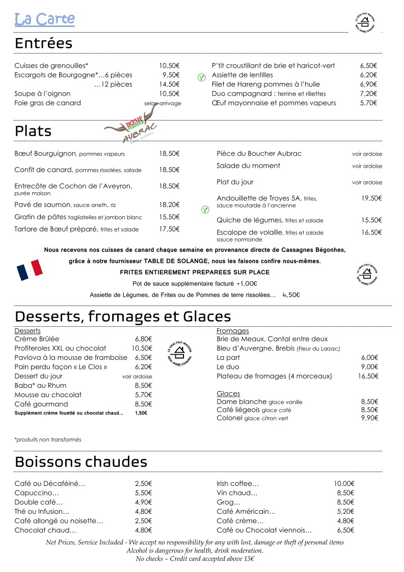 Le Clos Bourguignon menu 2