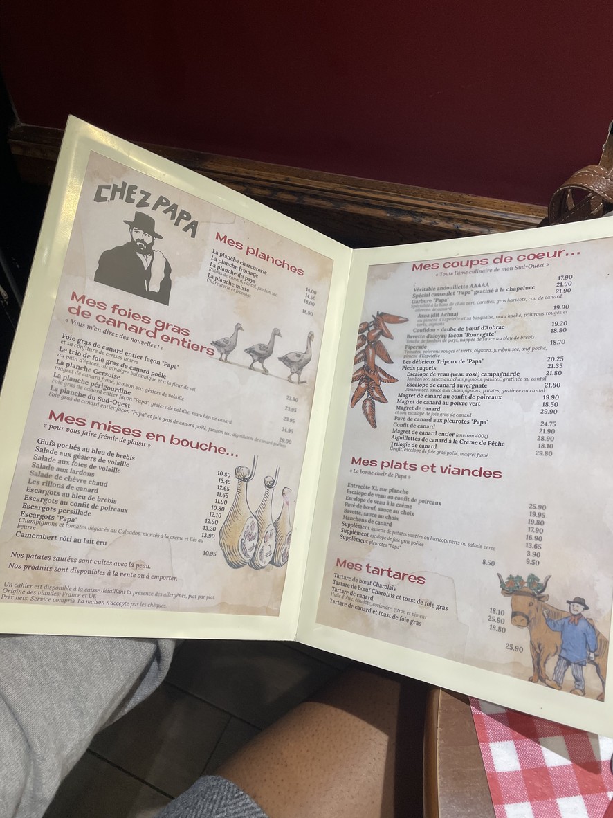Chez Papa - Joinville menu 1