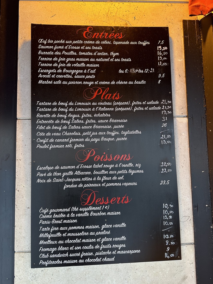 Le Saint Germain menu 1