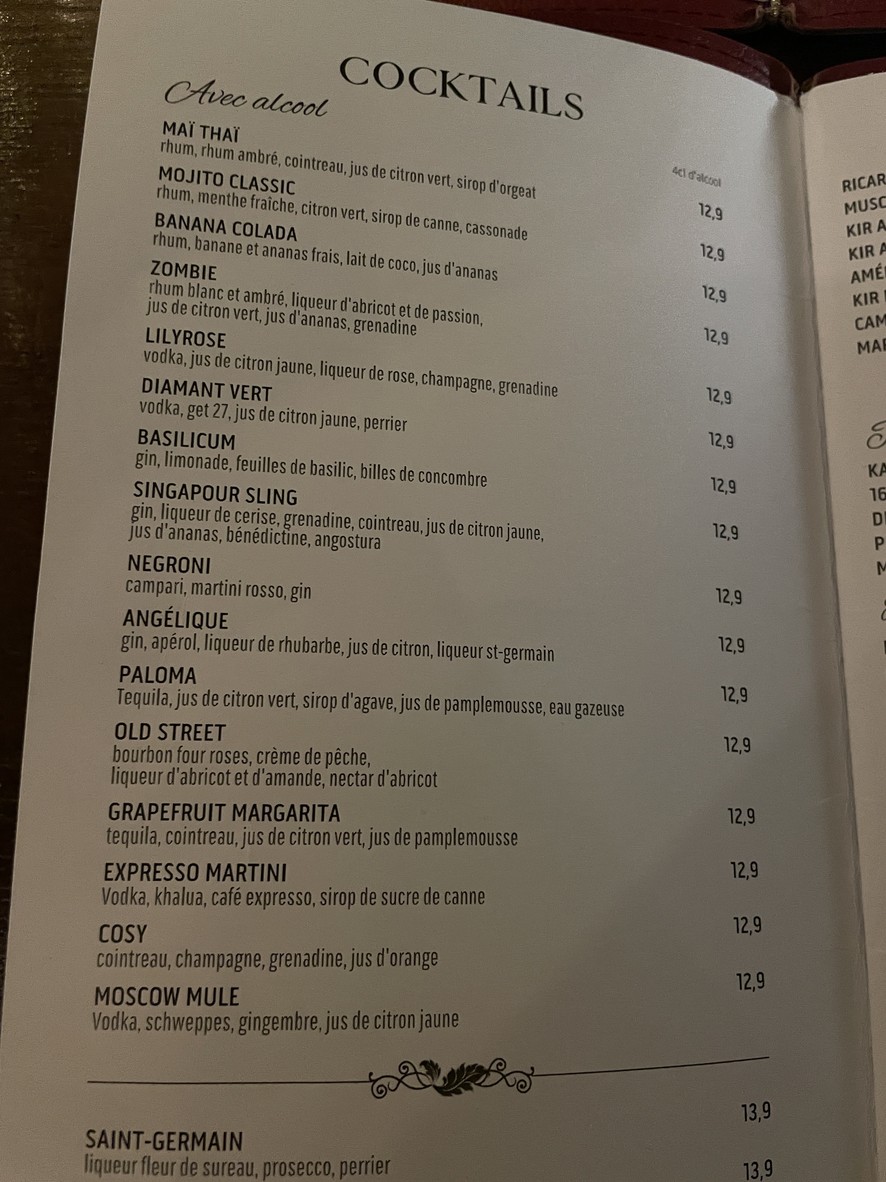 Le Saint Germain menu 2