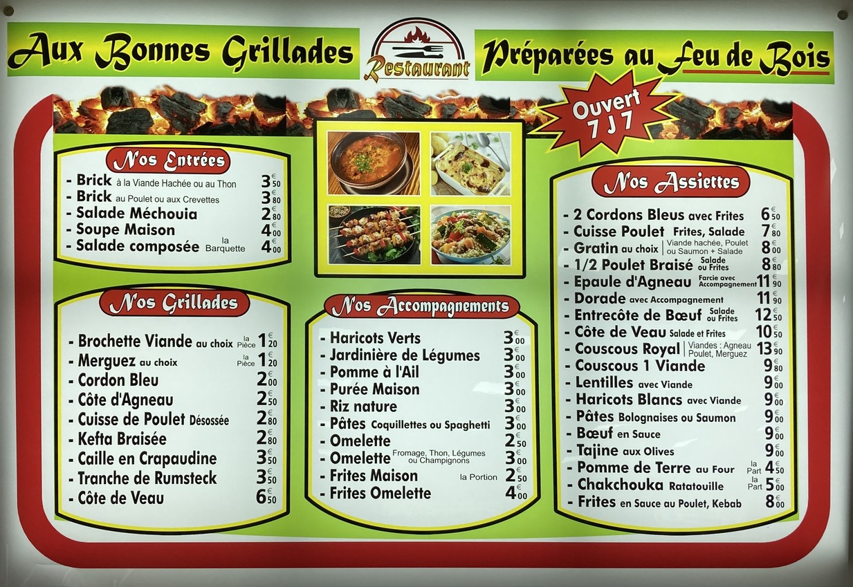 Aux Bonnes Grillades menu 1