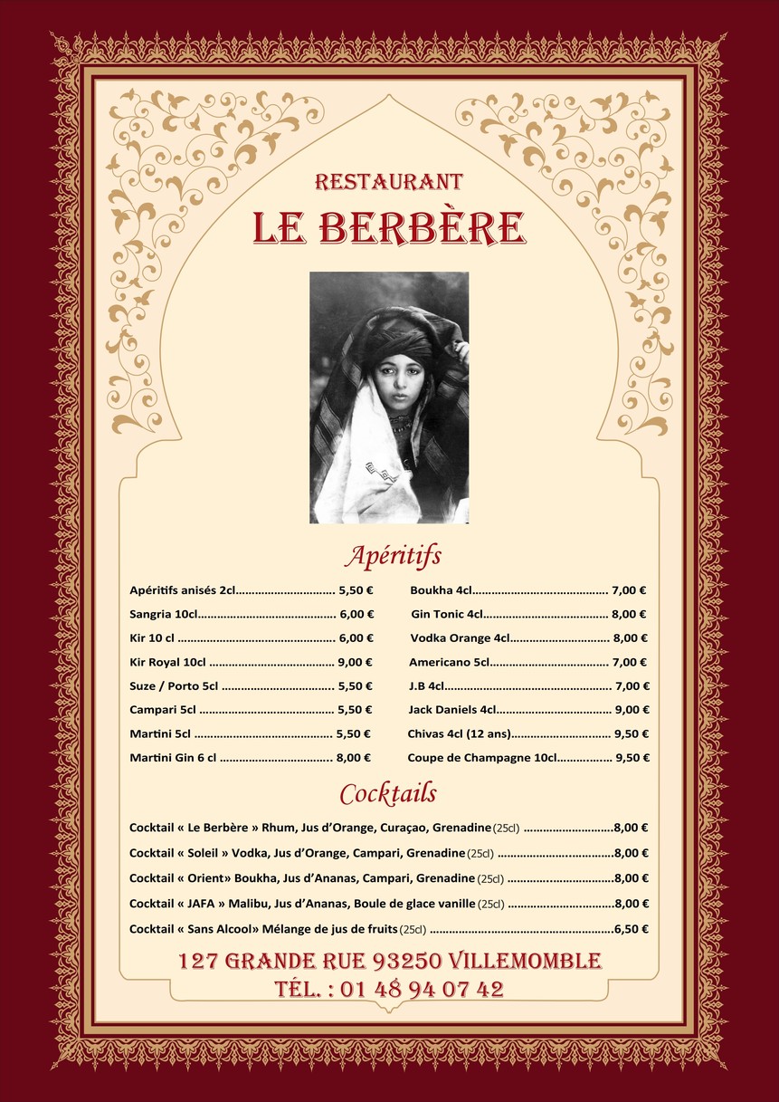 Le Berbère menu 1