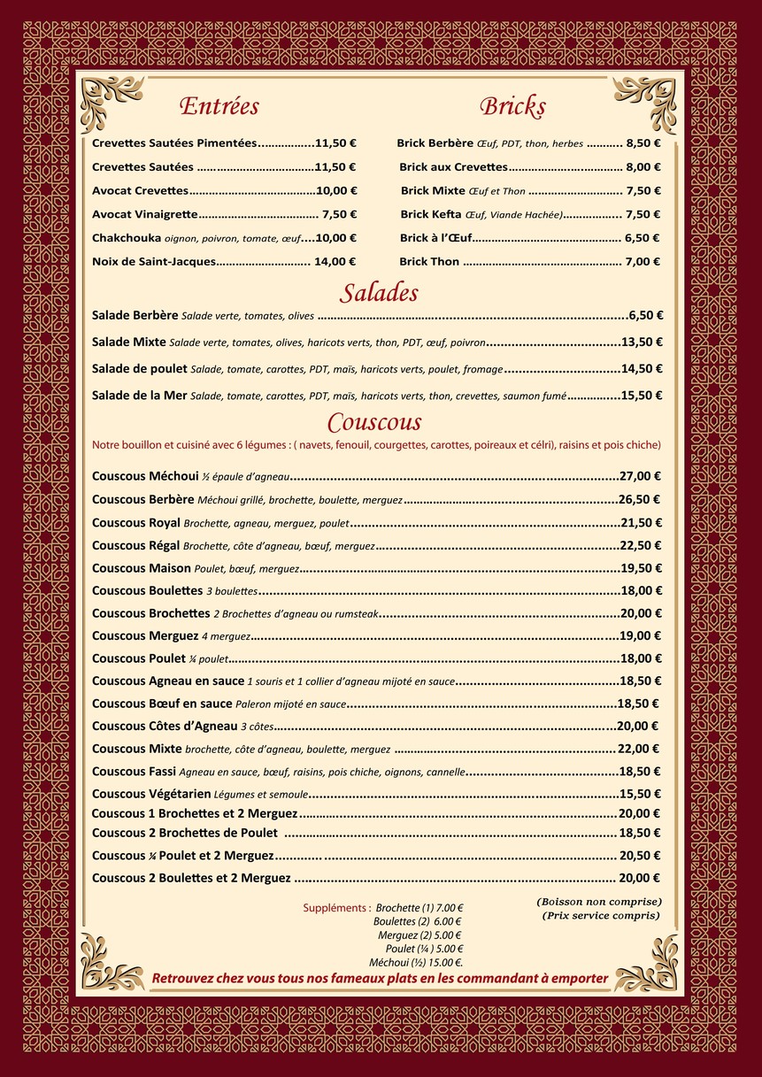 Le Berbère menu 2