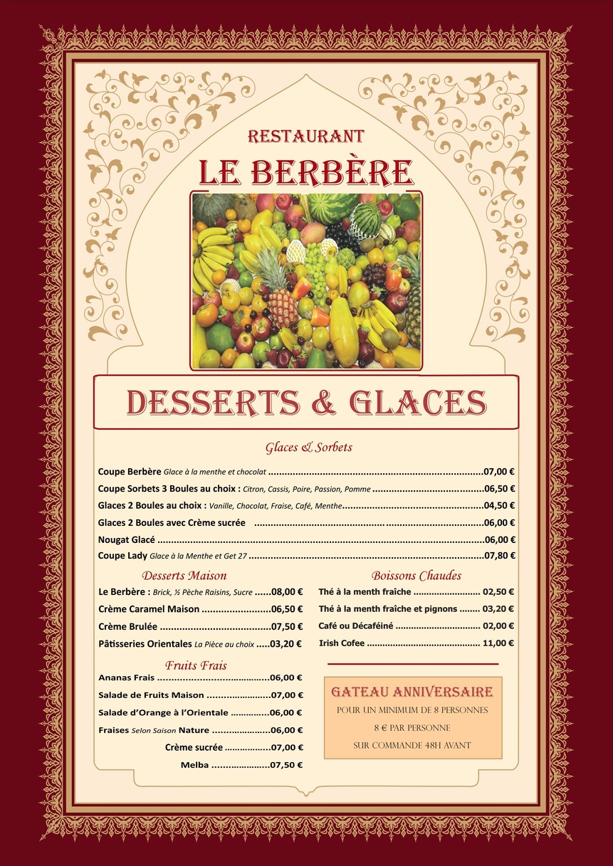 Le Berbère menu 4