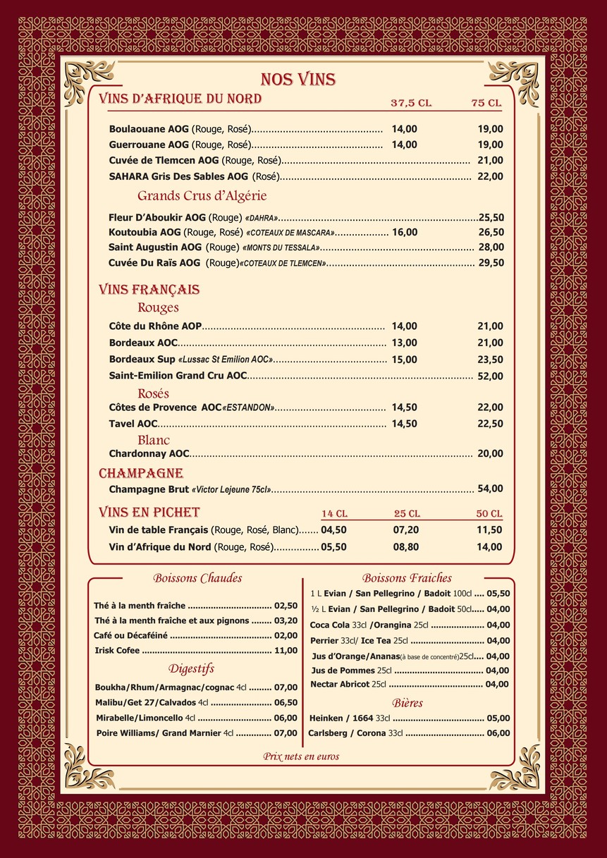 Le Berbère menu 6