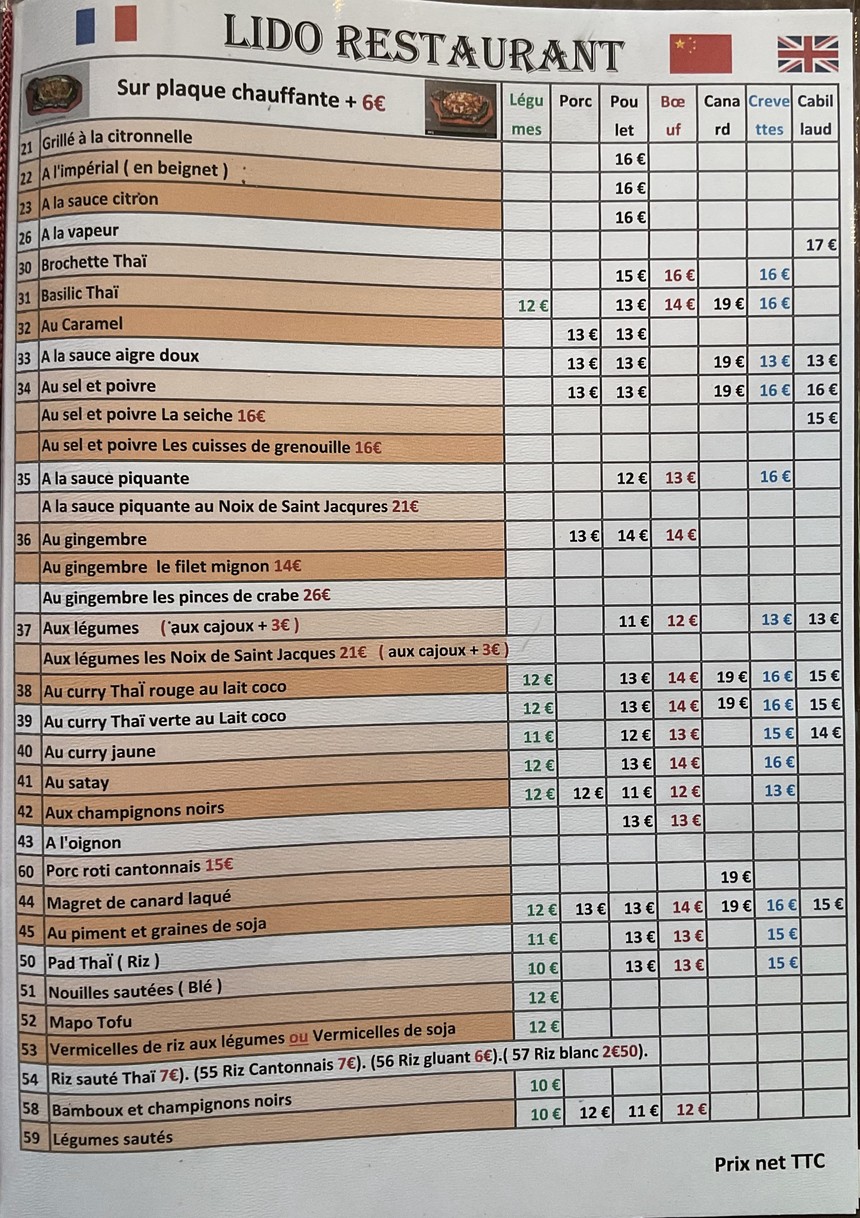Lido Restaurant Chinois menu 2