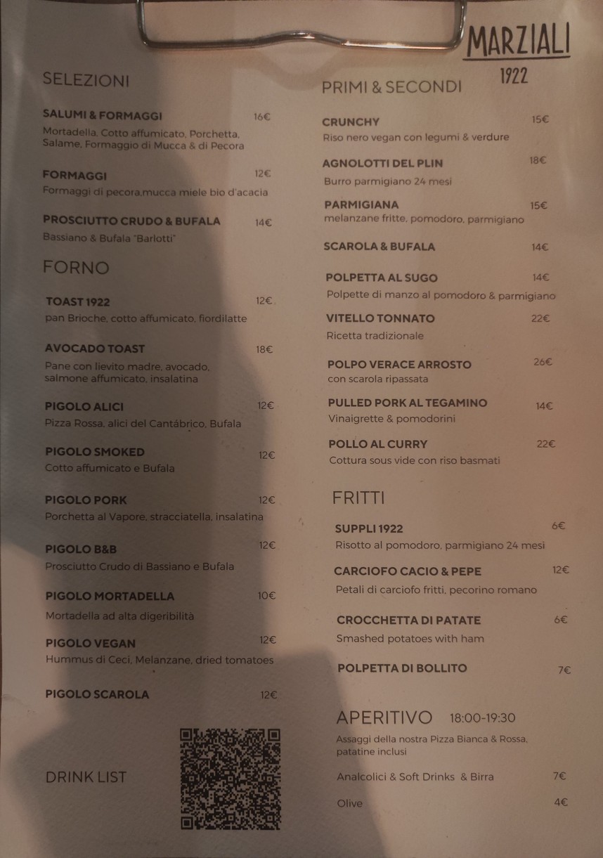 Marziali 1922 - Piazza Caprera menu 1