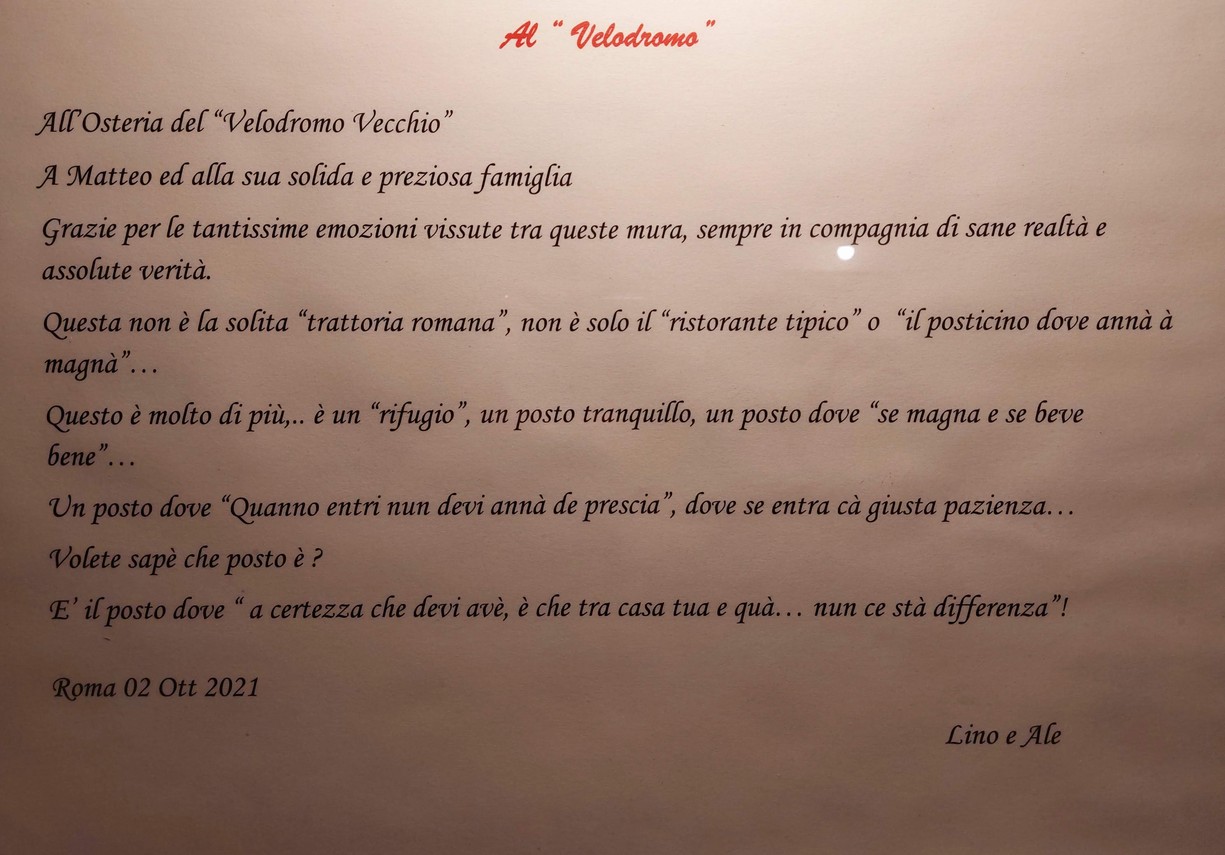 Osteria del Velodromo Vecchio menu 1