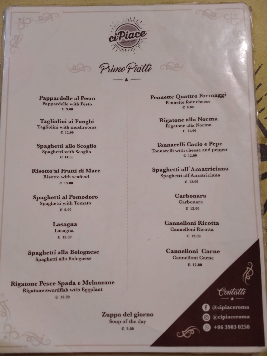 Ci piace Roma menu 1
