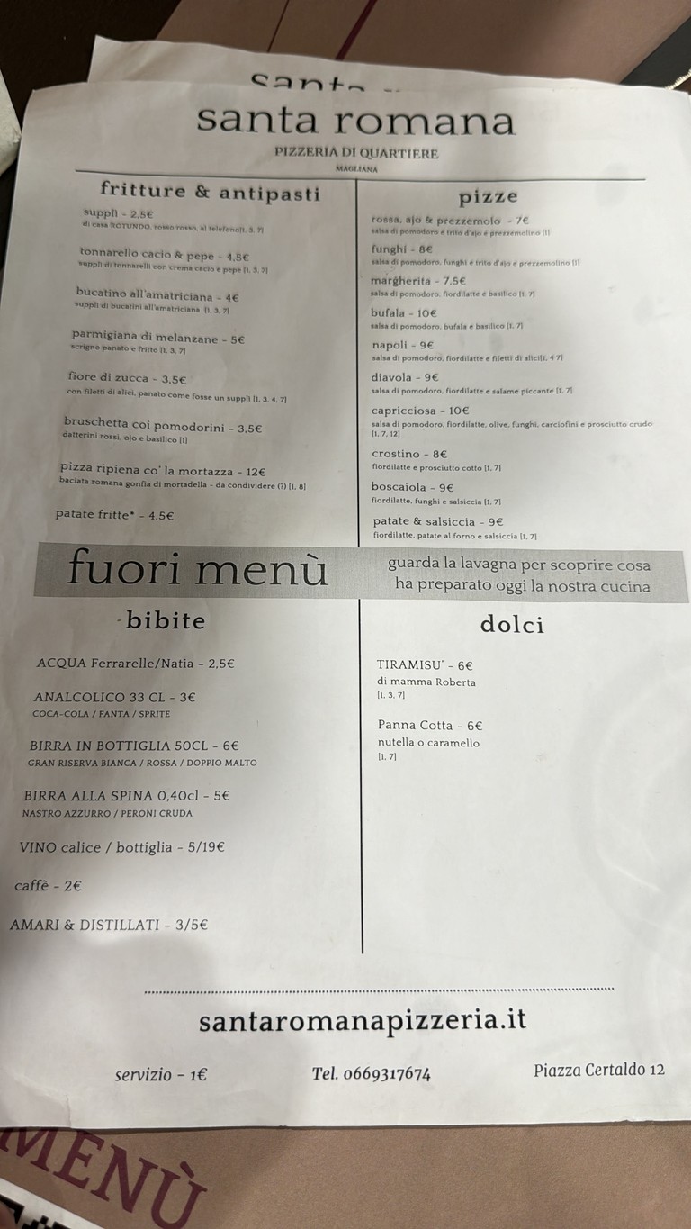 Santa Romana - Pizzeria di Quartiere MAGLIANA menu 1
