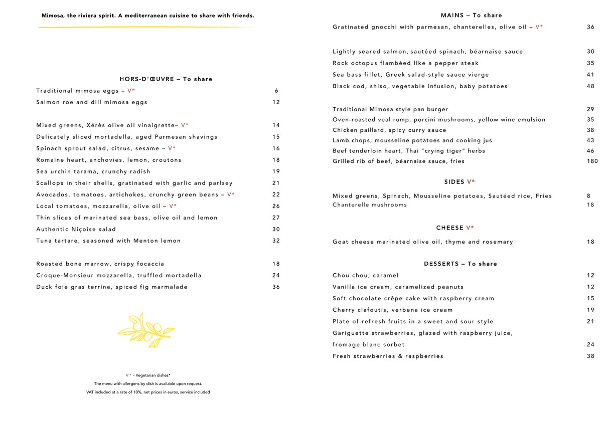 Mimosa – Riviera Cuisine menu 1