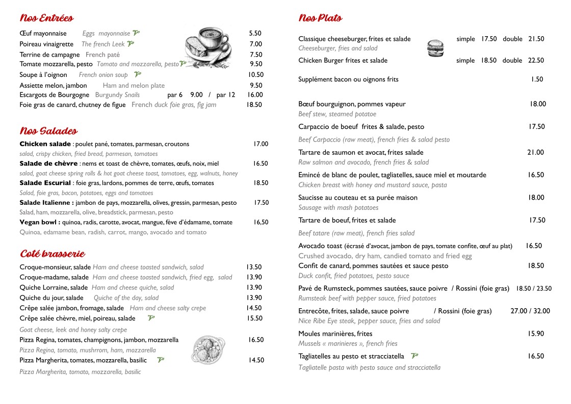 BRASSERIE L'ESCURIAL menu 2