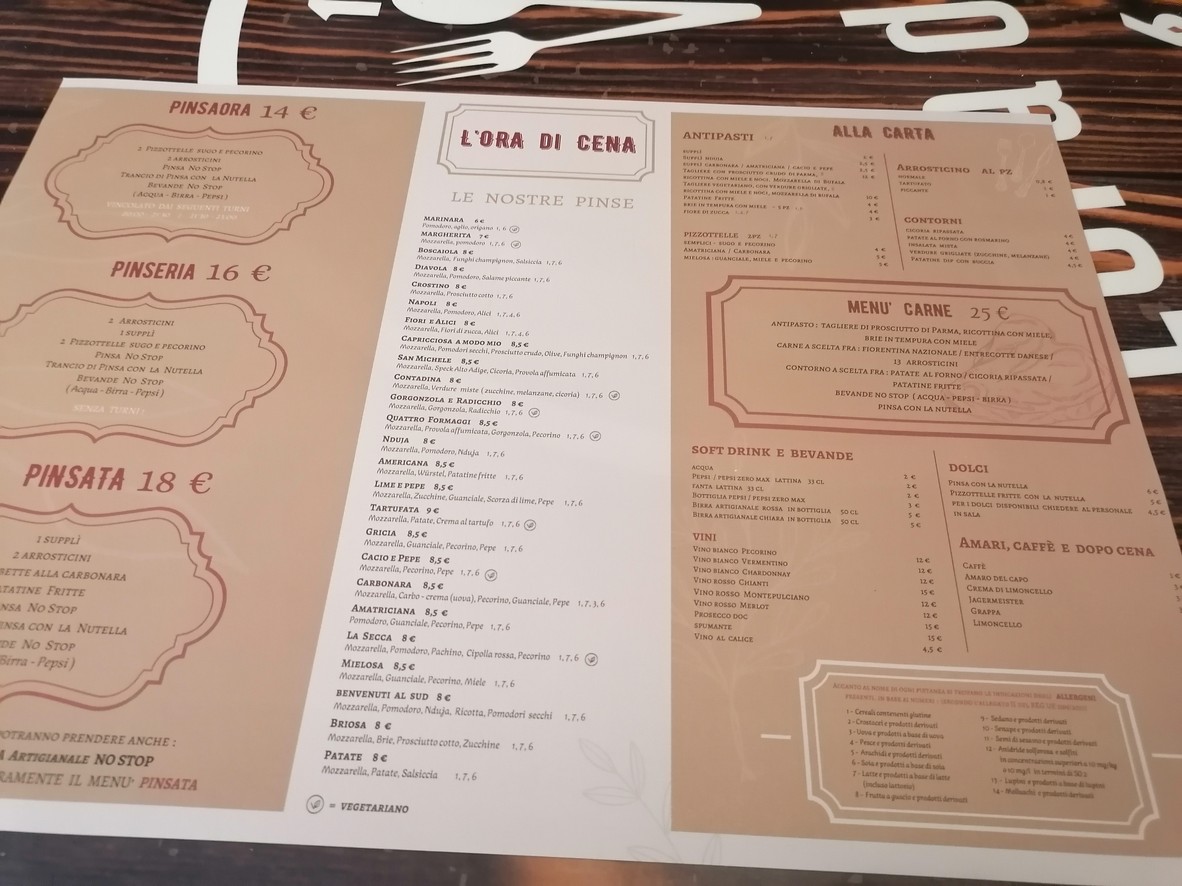 L'Ora di Cena menu 1