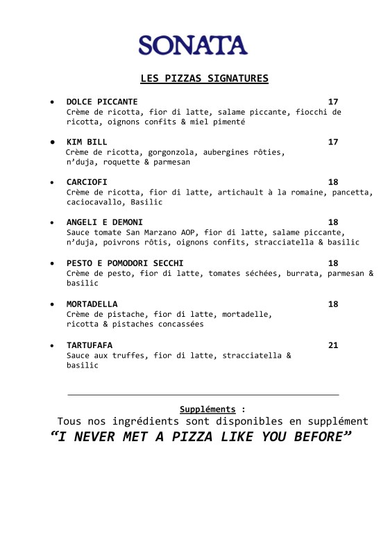Sonata Pizzeria Brochant menu 3