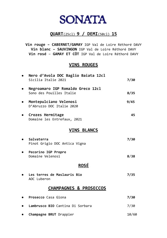 Sonata Pizzeria Brochant menu 4