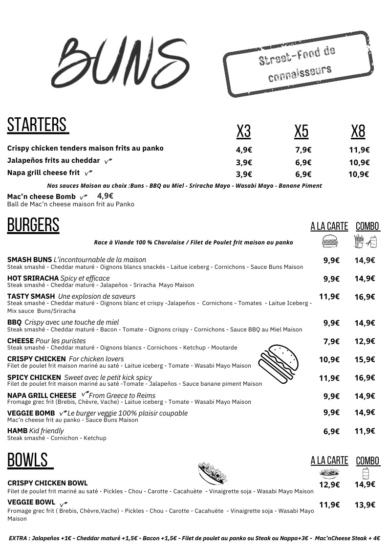 Buns Paris Ourcq menu 1
