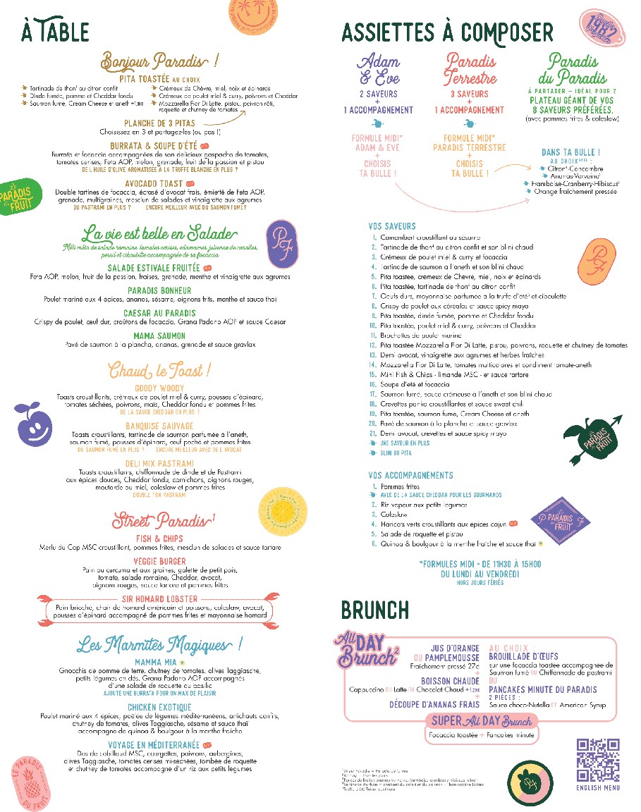 Le Paradis du Fruit menu 1