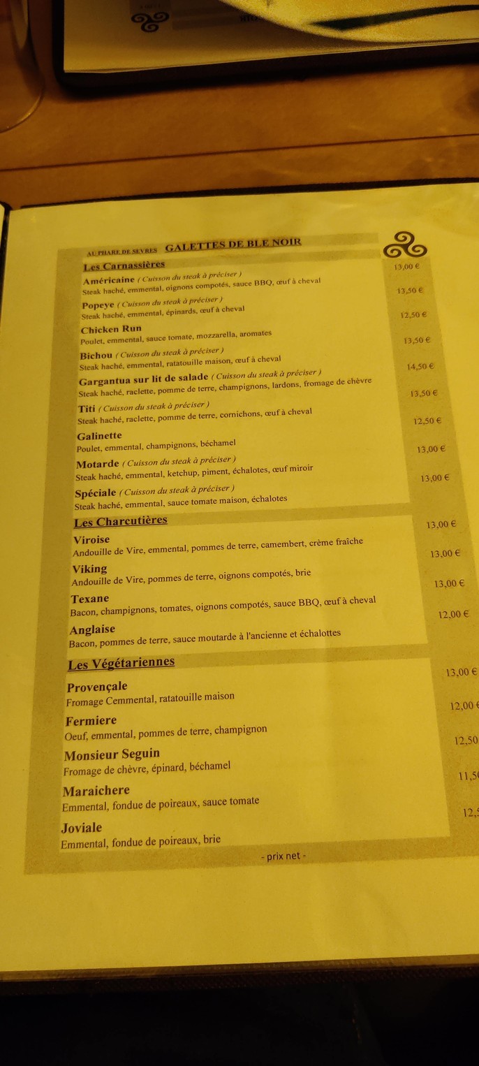 Crêperie Au phare de Sèvres menu 3