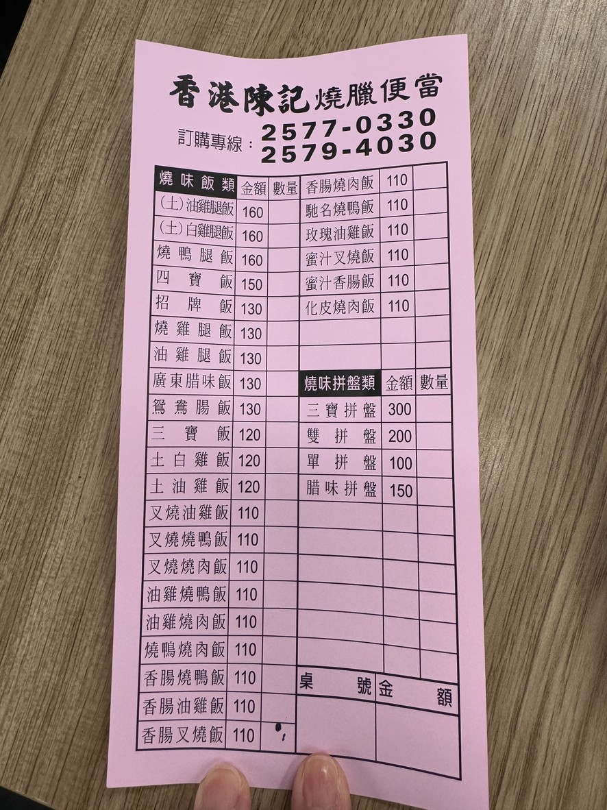 Xiānggǎng Chén Jì Shāolà Biàndāng menu 1