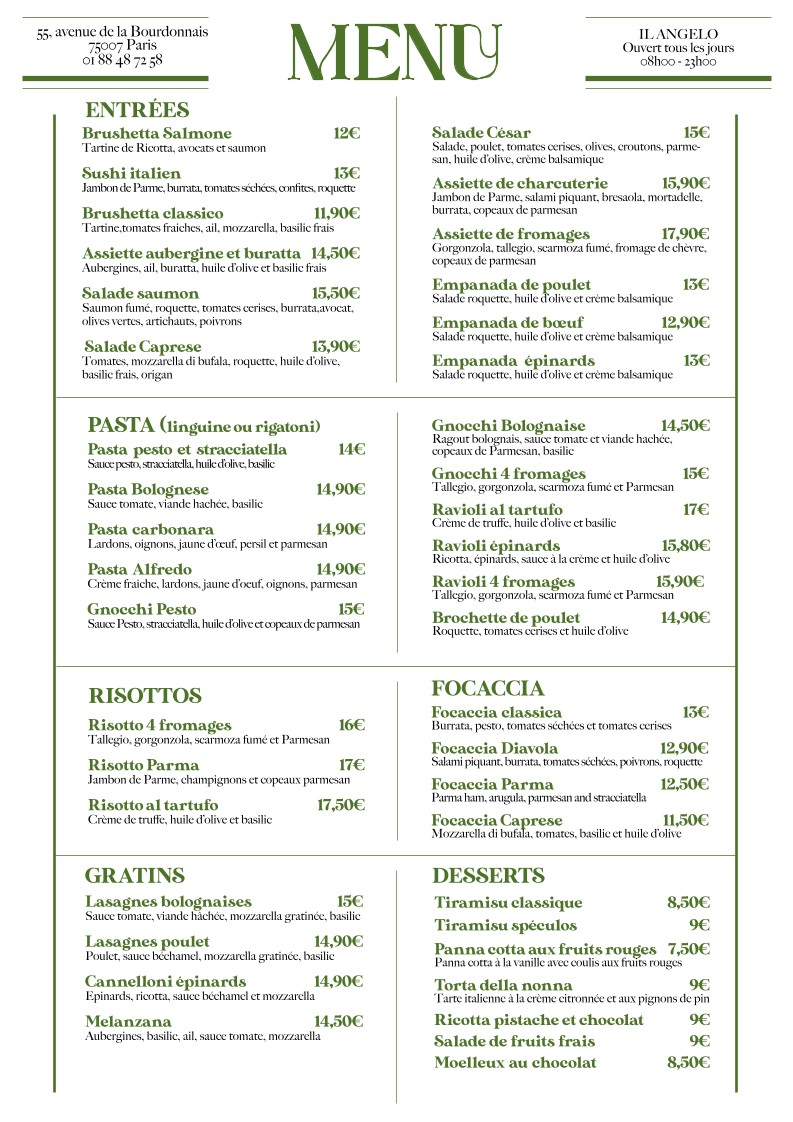 Il Angelo menu 1